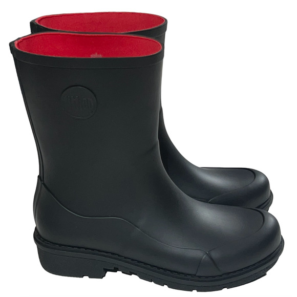 NEW FITFLOP WONDERWELLY BLACK RUBBER SHORT RAIN BOOTS BOOTIES SHOES SIZE 8.5 - Picture 5 of 11